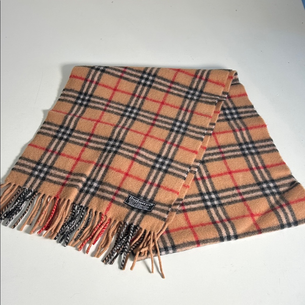 Burberry Beige Checkered Scarf with Red and Black